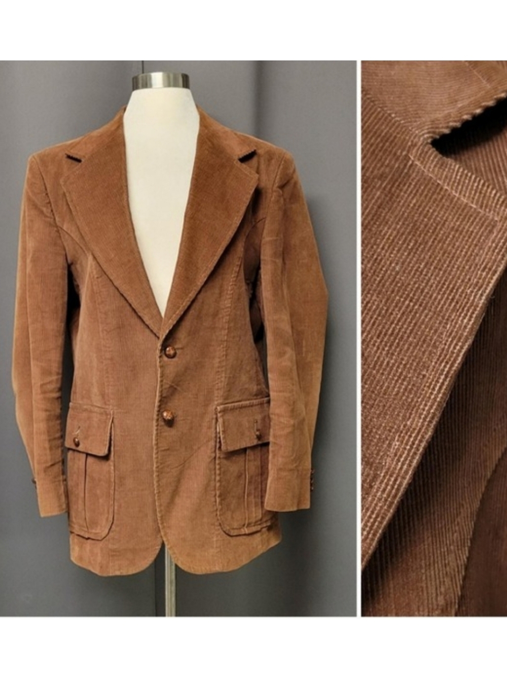 Vintage 70s‎ JCPenney Contemporary Classic Corduroy Blazer Brown Western Size 42